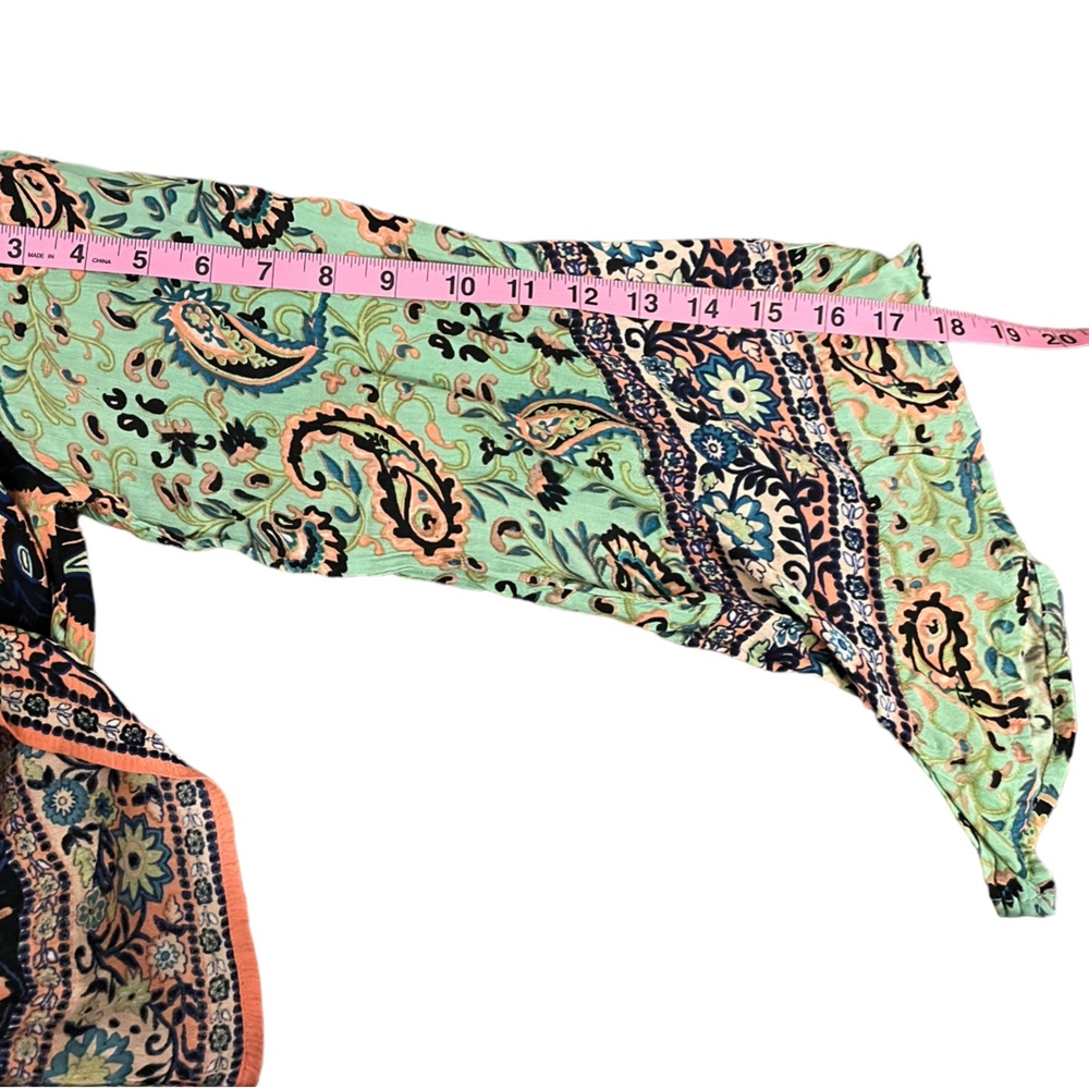 Free People Floral Paisley Wrap Blouse - Green Navy Peach - Picture 12 of 12
